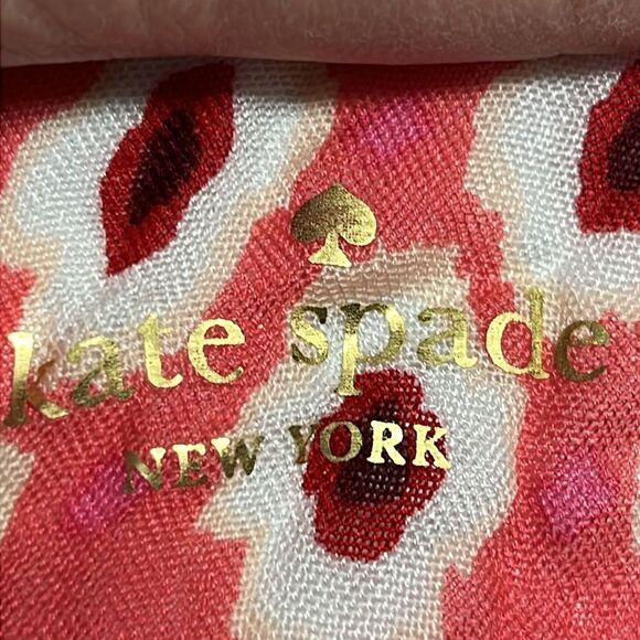 Kate Spade New York Pink Cream Red Viscose Abstract Fashion Scarf 2017 83”, 22” - Picture 8 of 12